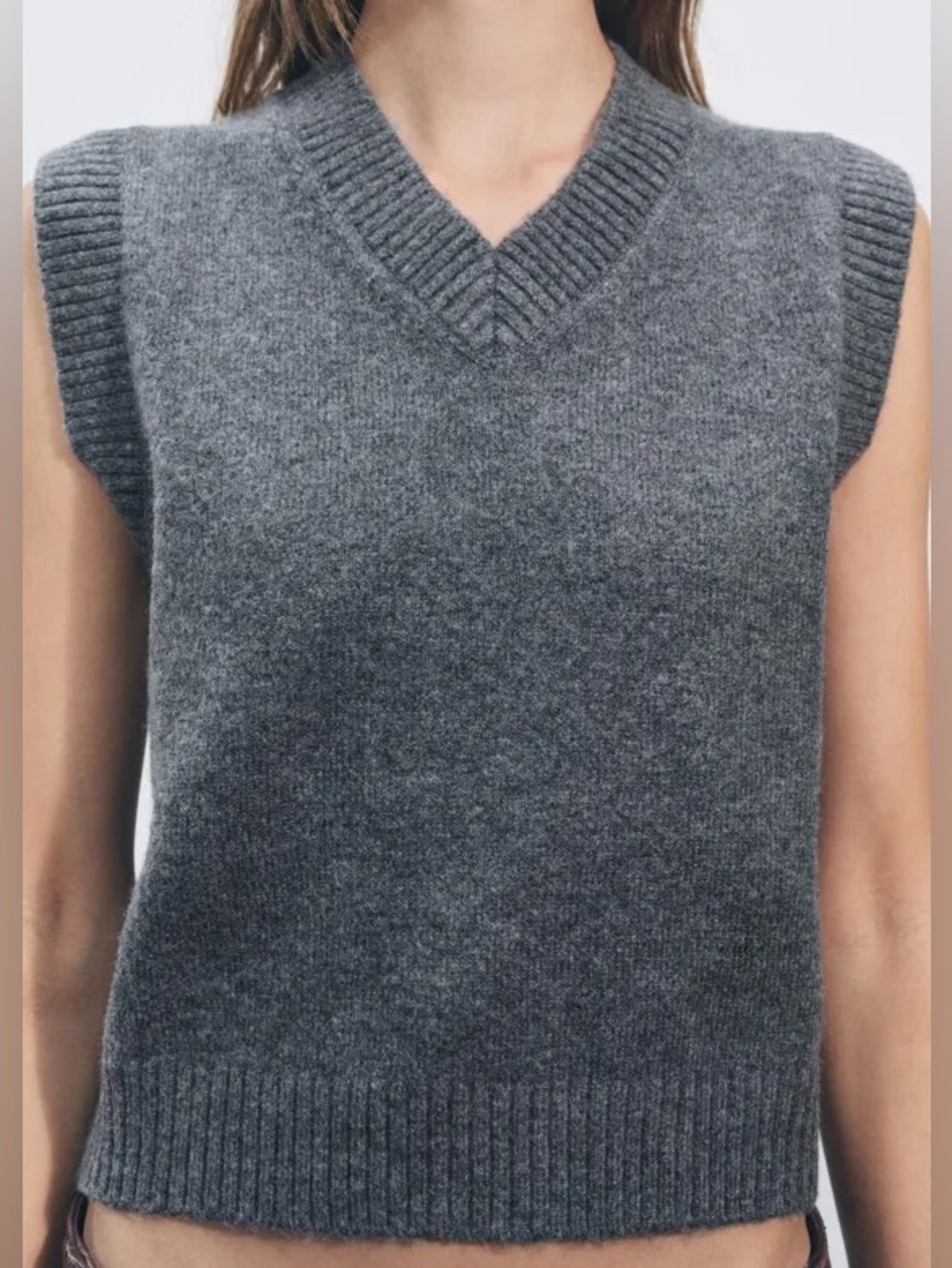 Zara V-neck Gray Knit Sweater Cropped Vest